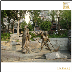 古代人物(wù)坐船銅雕塑